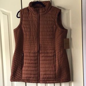 NWT Women's Weatherproof Channel Quilted Long Puffer Vest Coat Brandy  Large.